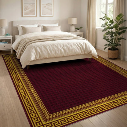 Geometric Modern Red Greek Key Geometric Area Rug