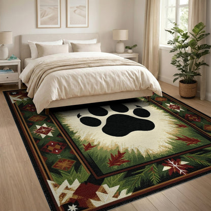 Bear Paw Print Green Rustic Area Rug
