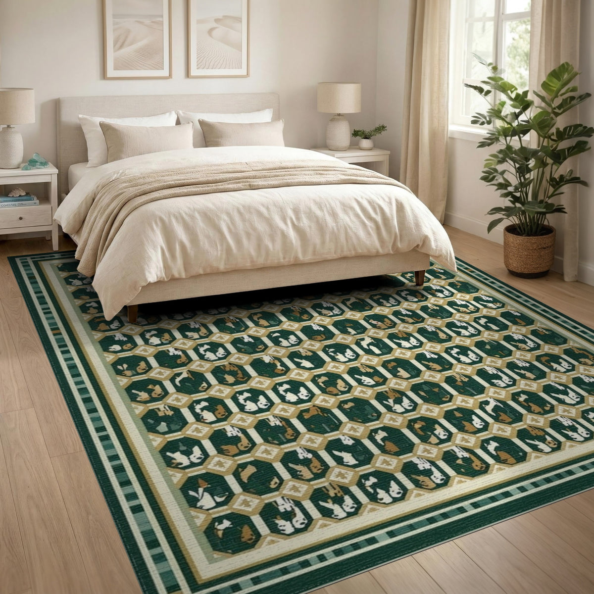 Green Bunny Lattice Area Rug