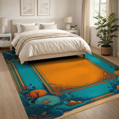 Blue Teal Floral Vintage Area Rug