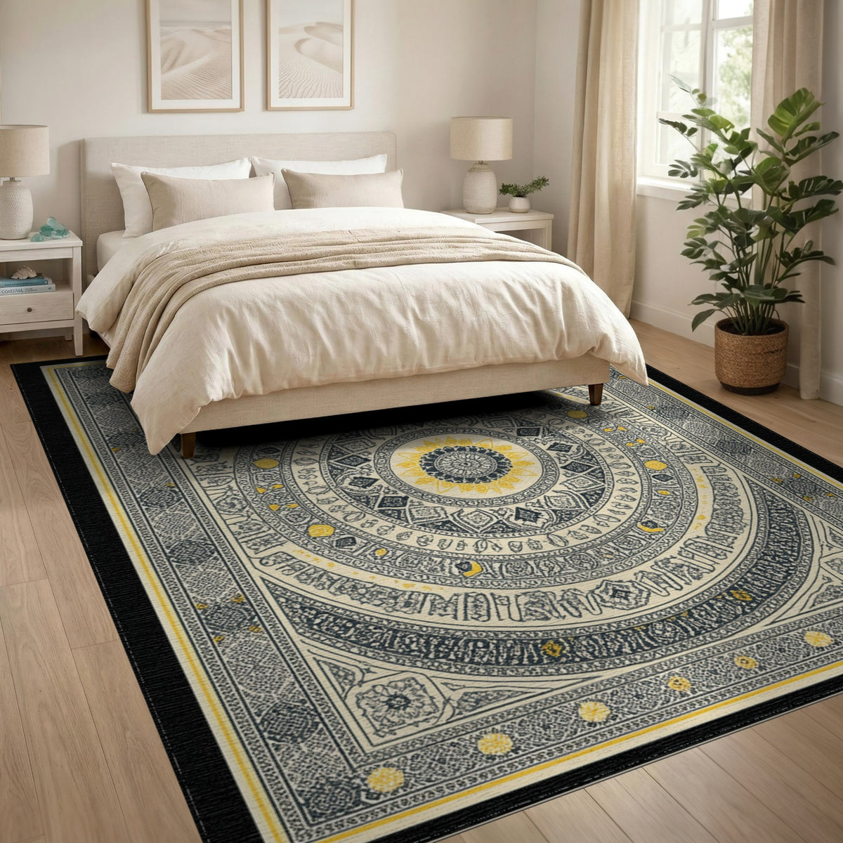 Black White Mandala Area Rug