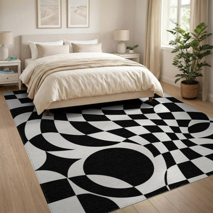 Black White Wavy Geometric Optical Area Rug
