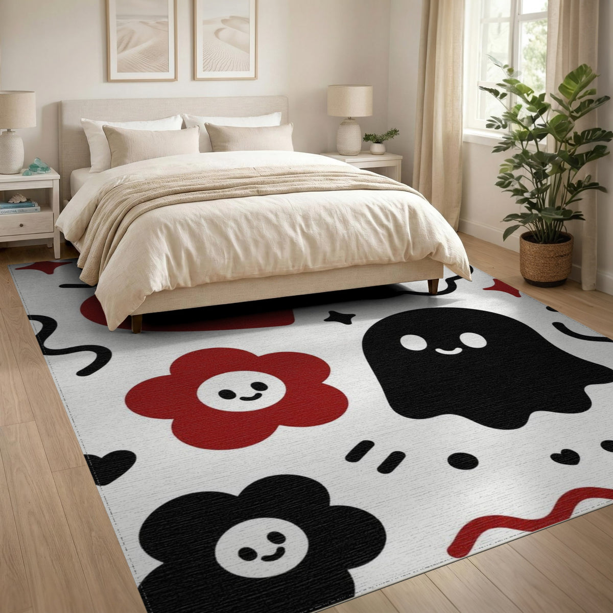 Cute Ghost Heart Kids Cartoon Washable Area Rug