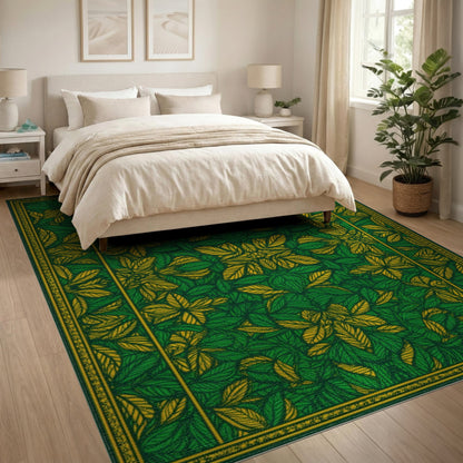 Green Floral Leaf Medallion Area Rug