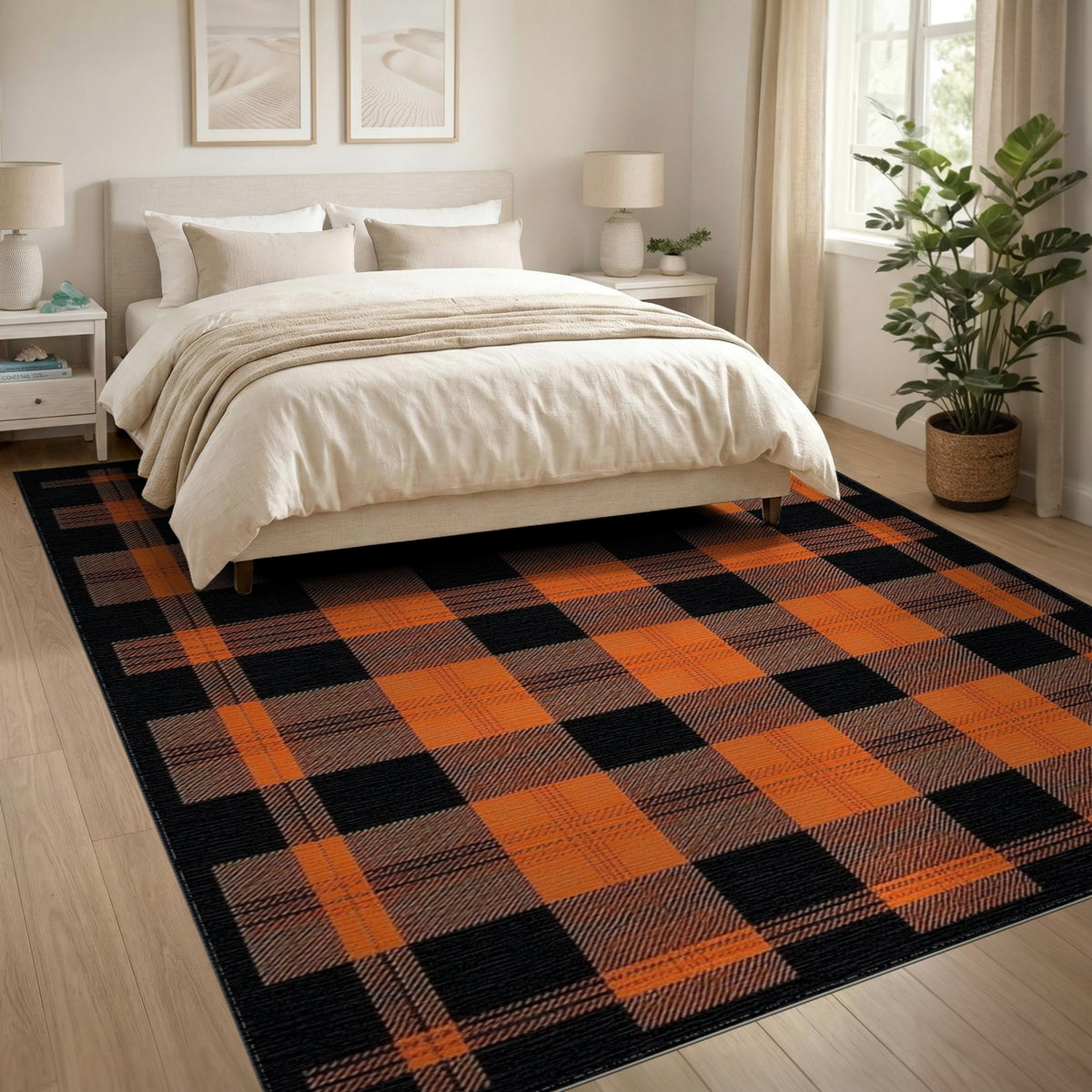 Geometric Modern Orange Buffalo Plaid Area Rug