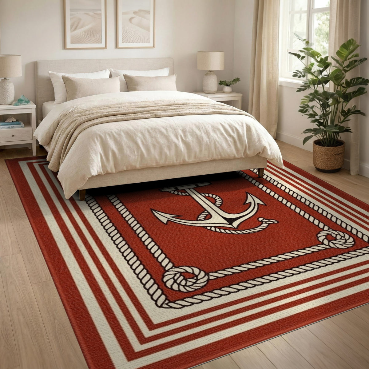 Red Anchor Rope Area Rug