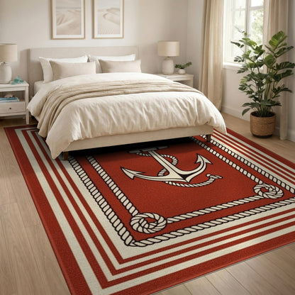 Red Anchor Rope Area Rug