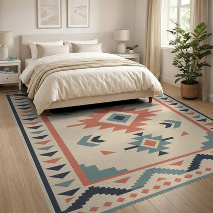Southwestern Geometric Teal Area Rug