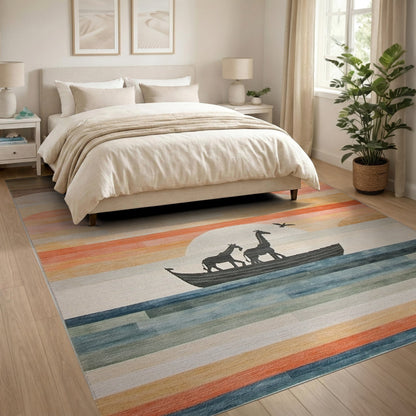 Giraffes Boat Sunset Kids Area Rug