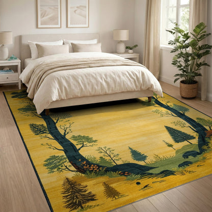 Yellow Forest Arch Bear Area Rug