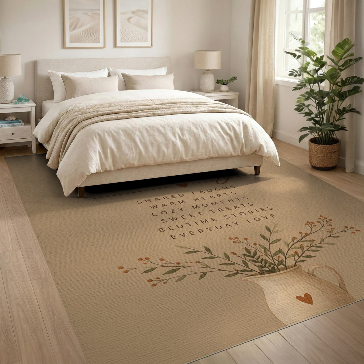 Home Is Where We Belong Beige Area Rug