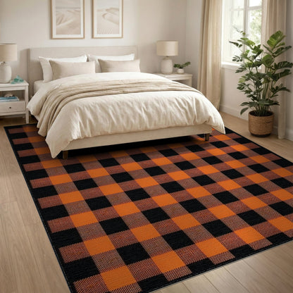 Orange Rustic Farmhouse Orange Buffalo Check Area Rug