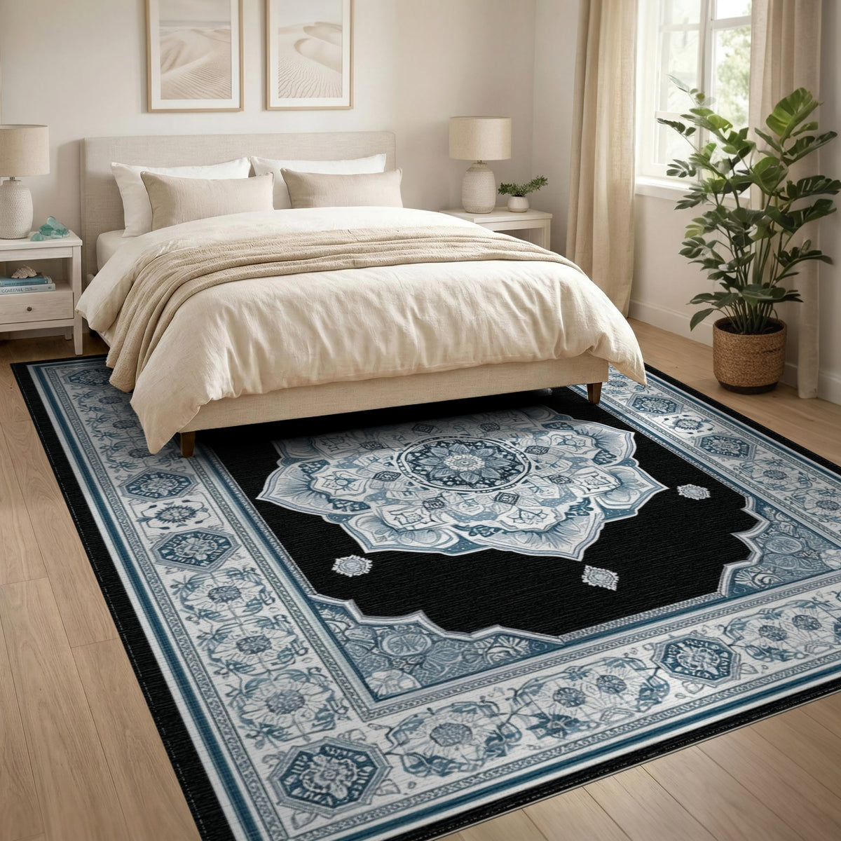 Blue Teal Mandala Traditional Persian Rug