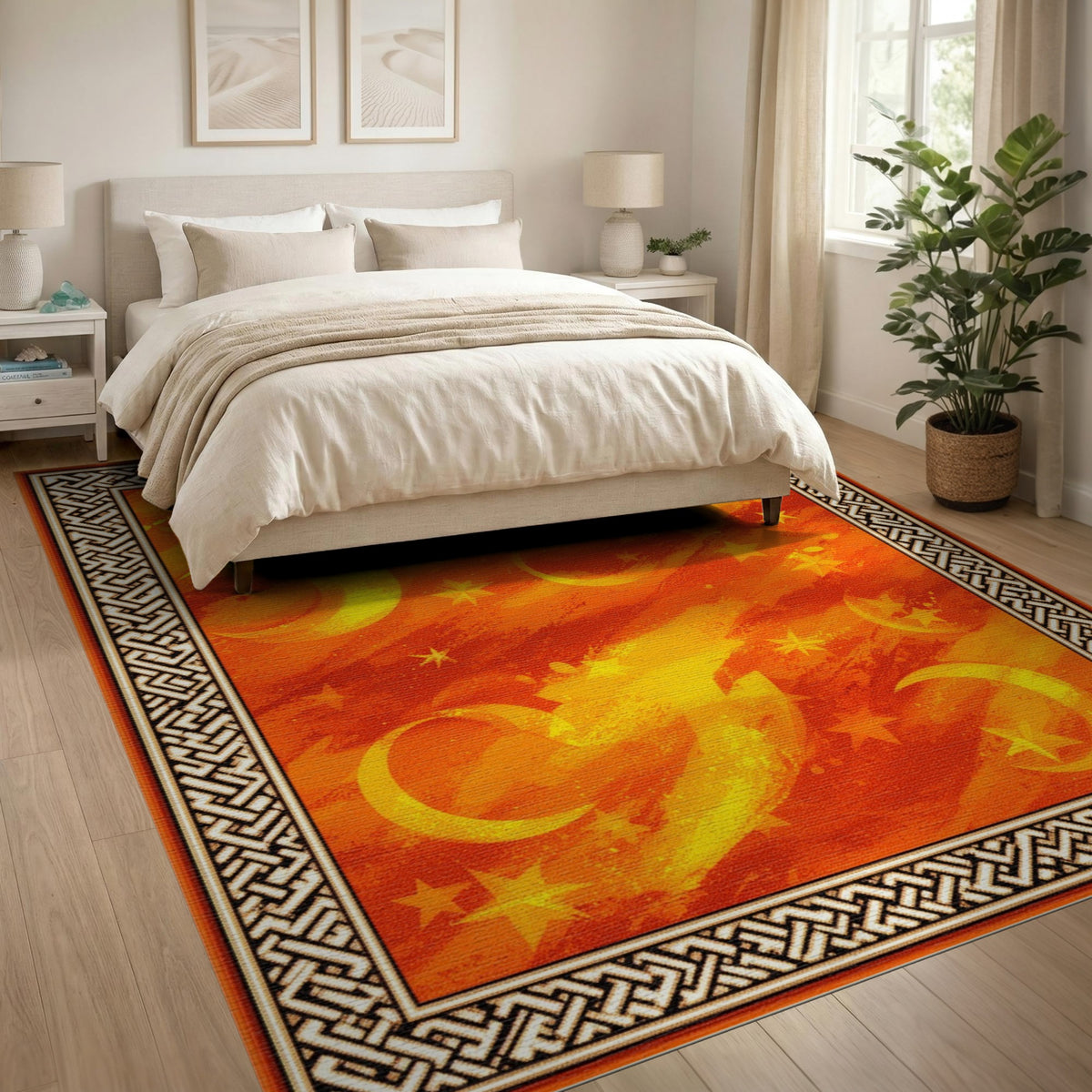 Orange Celestial Moons Area Rug