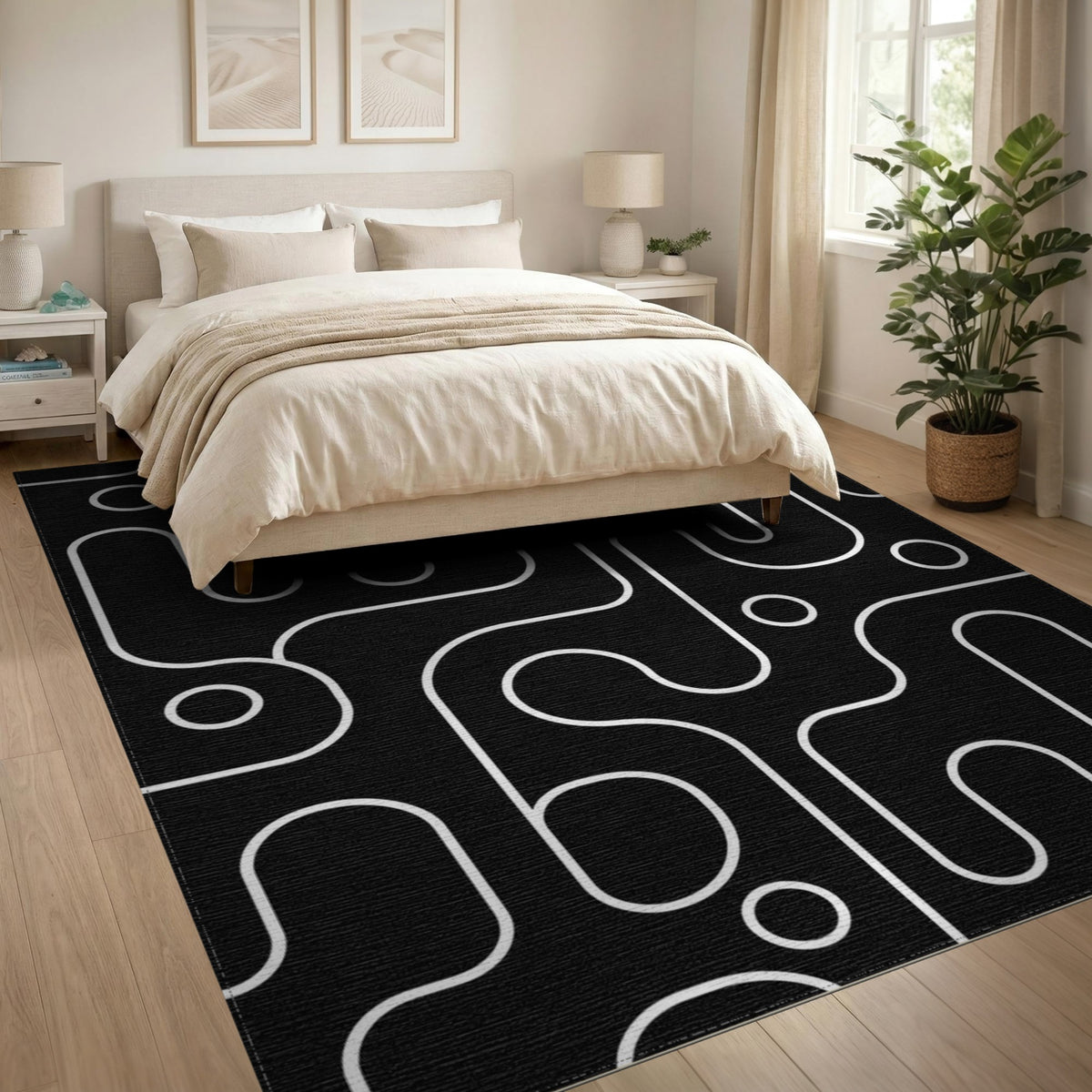 Black White Geometric Abstract Area Rug