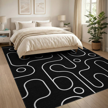 Black White Geometric Abstract Area Rug