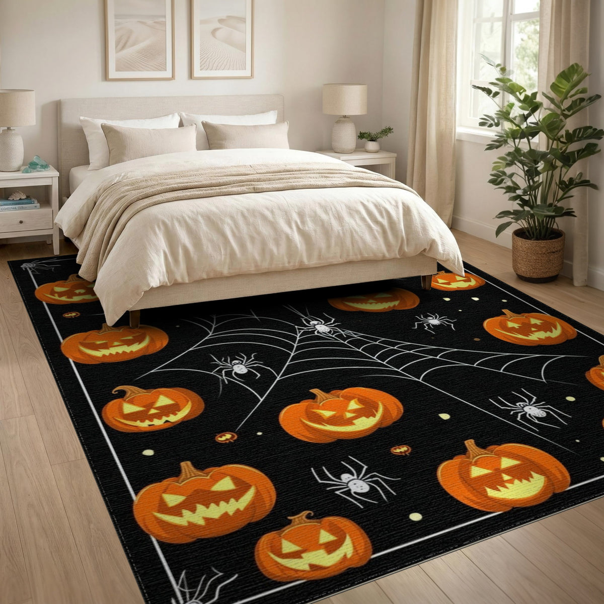 Halloween Pumpkin Spiderweb Area Rug