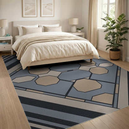 Grey Octagon Geometric Area Rug