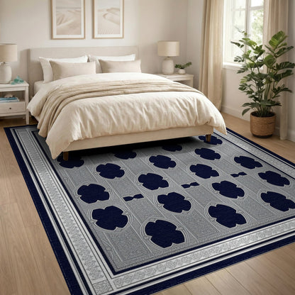 Navy Blue Quatrefoil Persian Area Rug