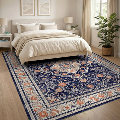 Navy Floral Blue and Teal Navy Blue Floral Persian Area Rug
