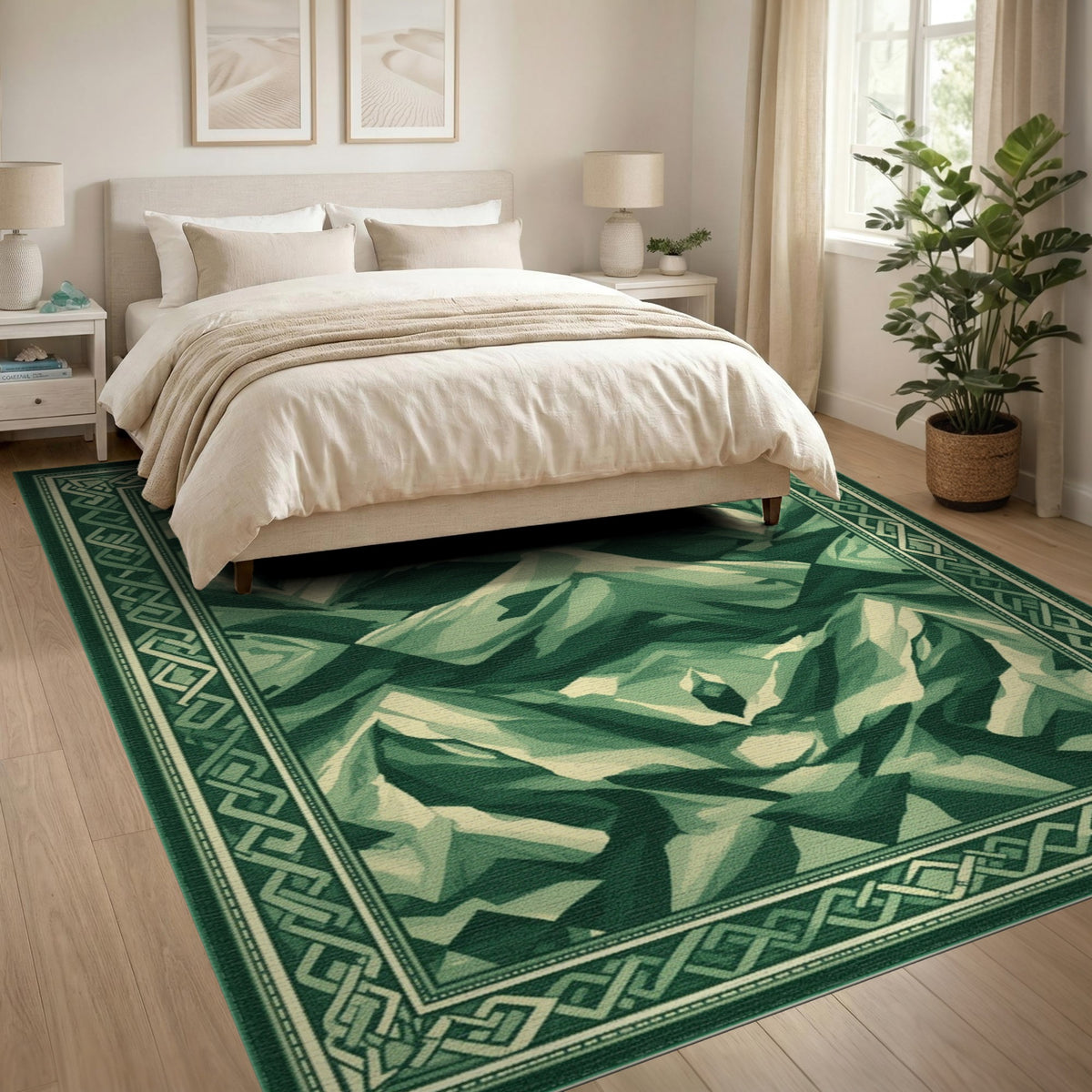 Green Geometric Mountain Area Rug