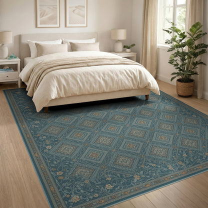 Blue Teal Floral Vintage No. 45 Area Rug