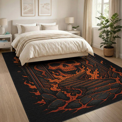 Fiery Skull Orange Area Rug
