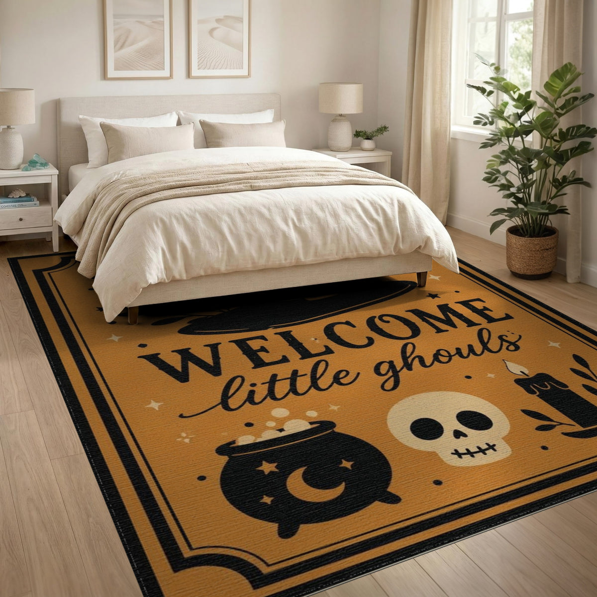 Welcome Little Ghouls Orange Halloween Rug