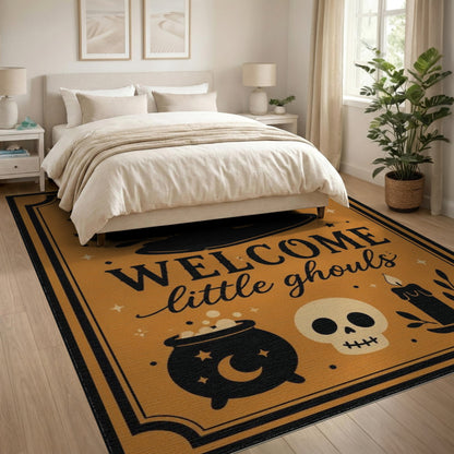 Welcome Little Ghouls Orange Halloween Rug