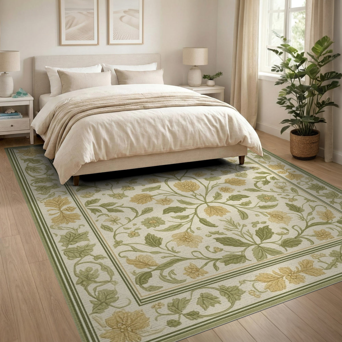 Floral Vintage ODIKA Green Floral Vintage Area Rug