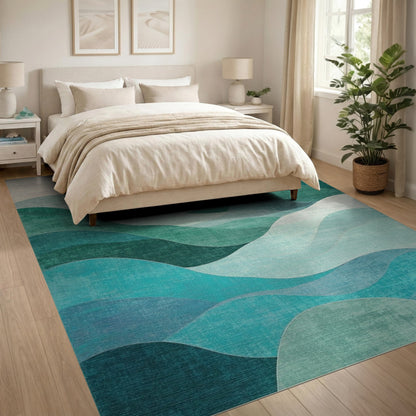 Teal Wave Abstract No. 26 Area Rug