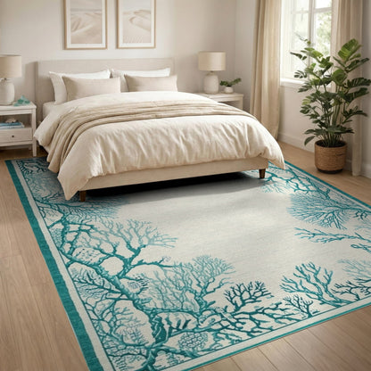 Teal Coral Coastal Area Rug