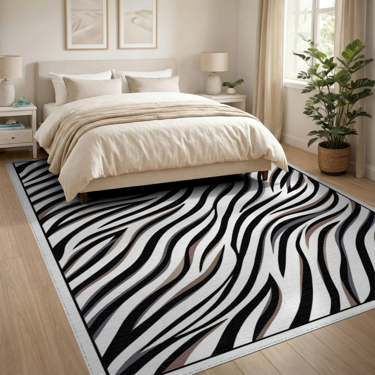 Black White Zebra Stripe Washable Area Rug