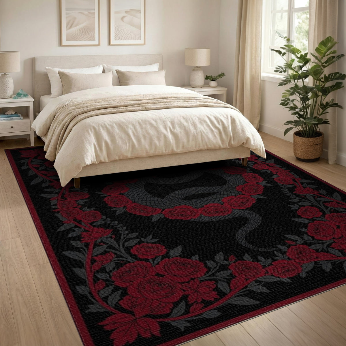 Red Rose Serpent Area Rug