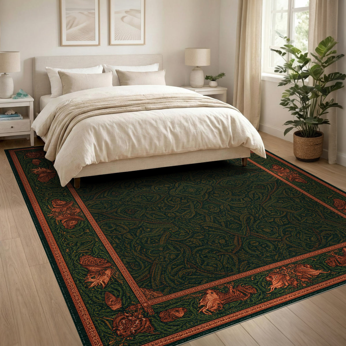 Green Mythical Border Area Rug