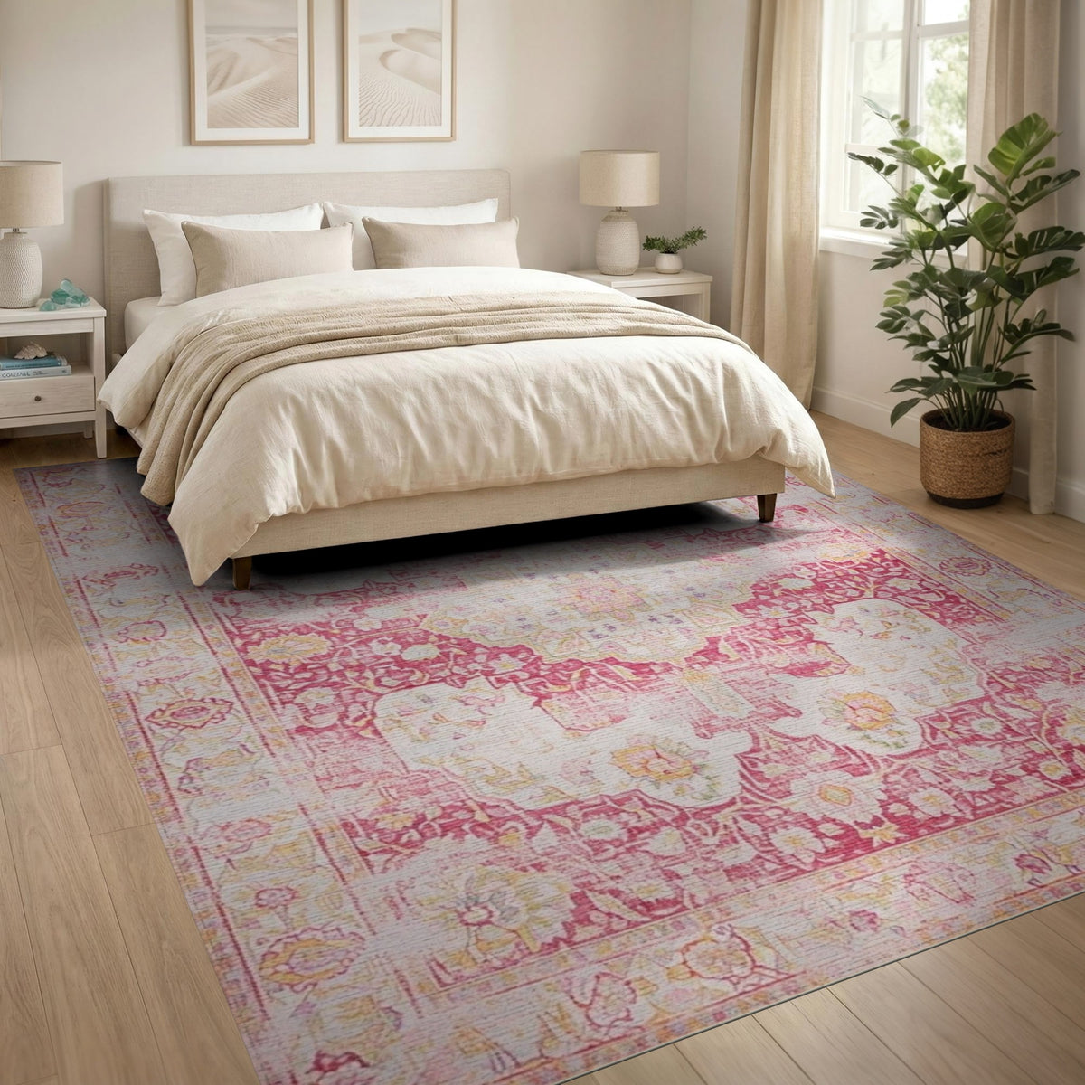 Pink Floral Vintage Area Rug