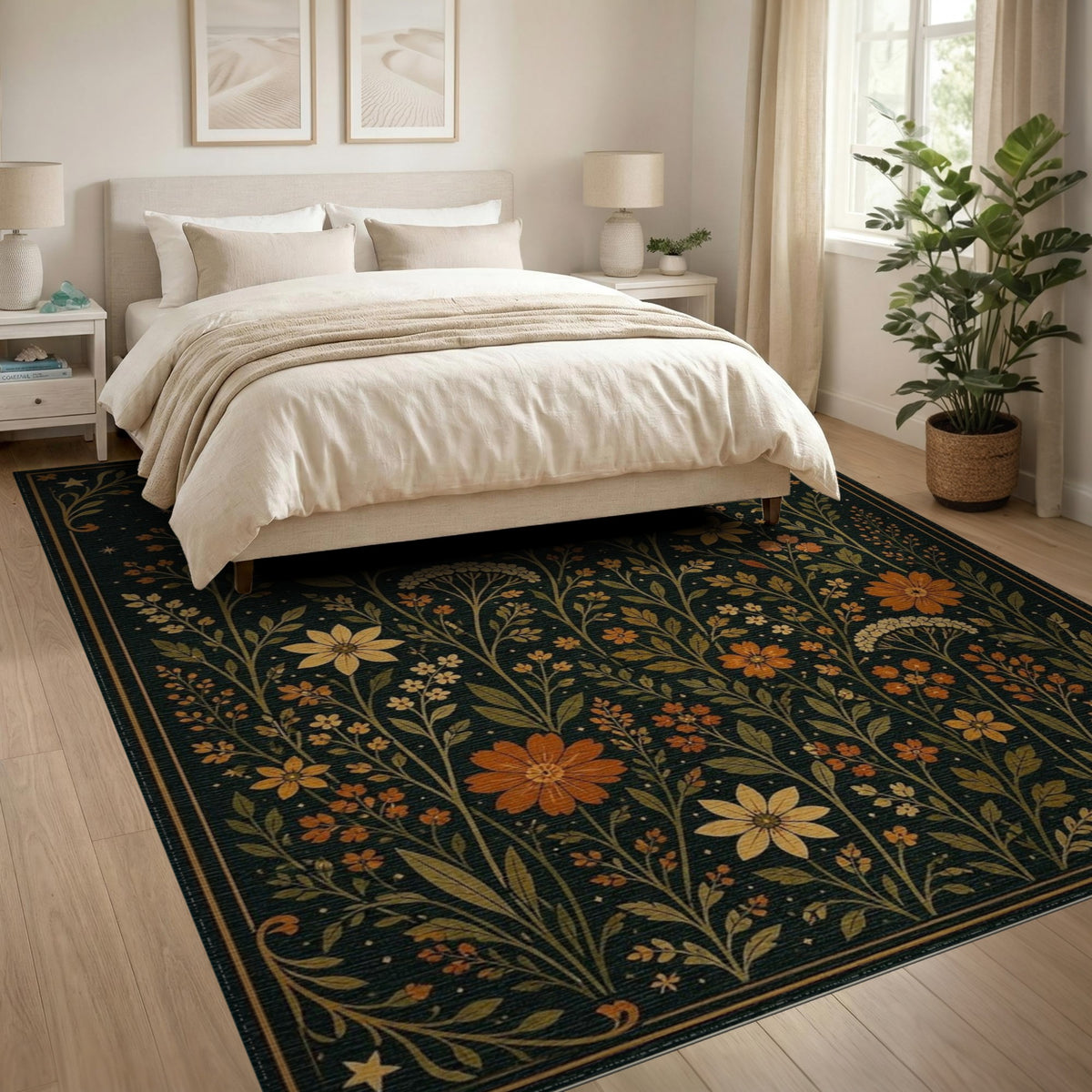 Multi-color and Patterns Celestial Floral Gold Area Rug