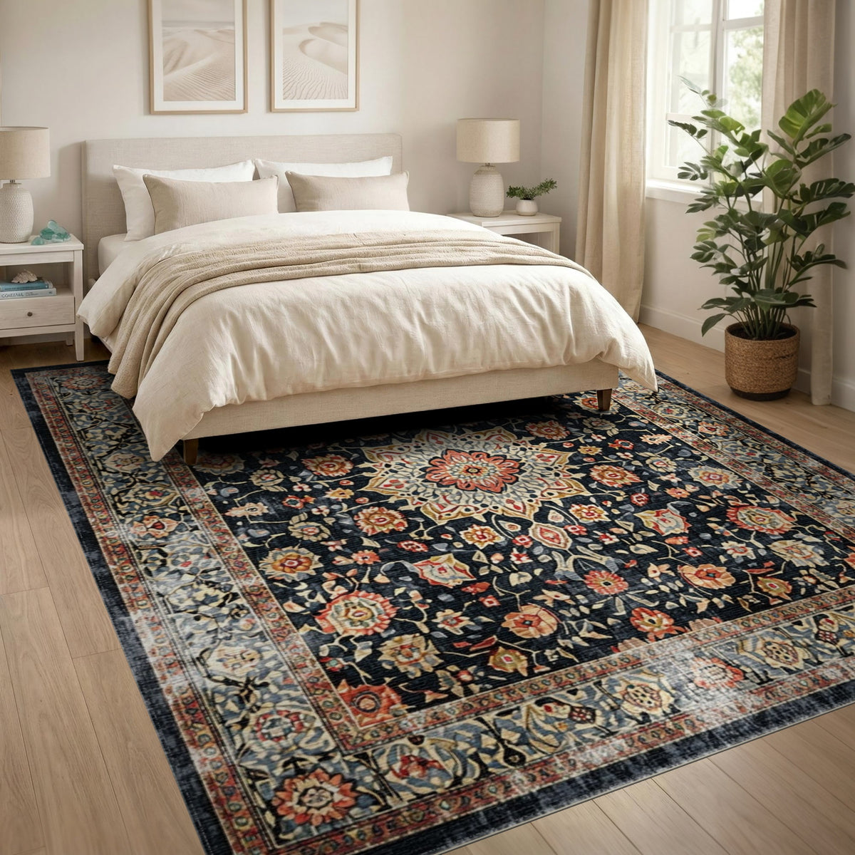 Multi-color and Patterns Black Persian Floral Area Rug