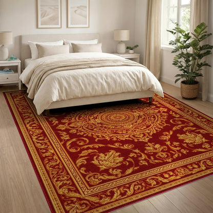Red Gold Medallion Traditional Persian Area Rug