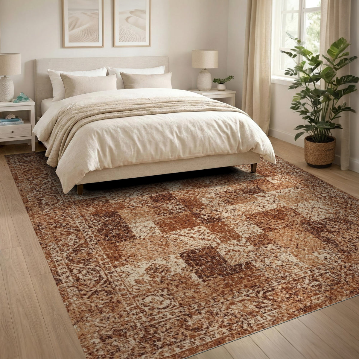 Distressed Vintage Brown and Tan Area Rug