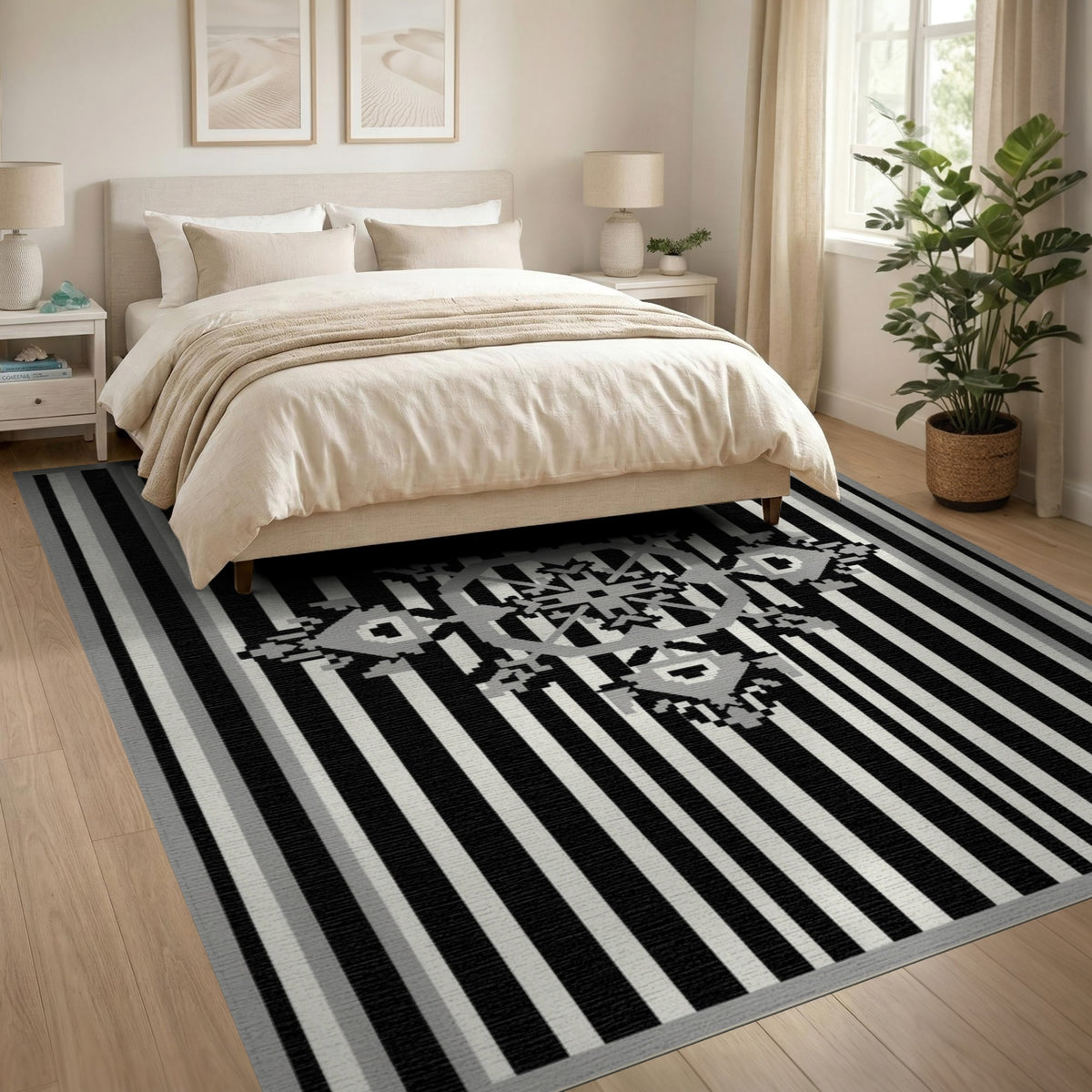Black White Heritage Tribal Area Rug