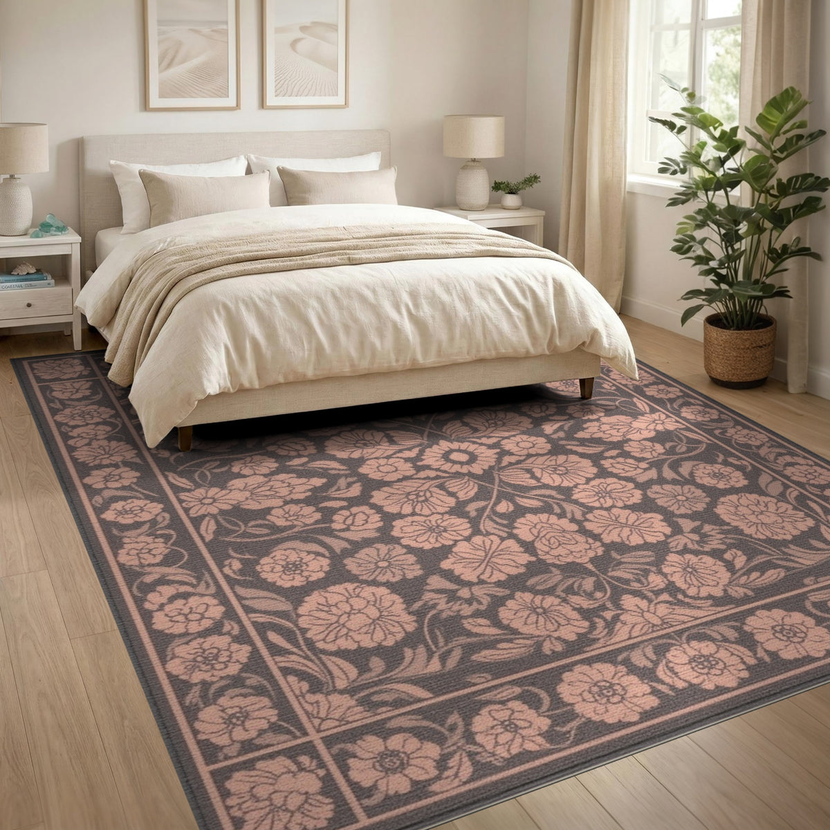 Pink Floral Vintage Washable No. 47 Area Rug