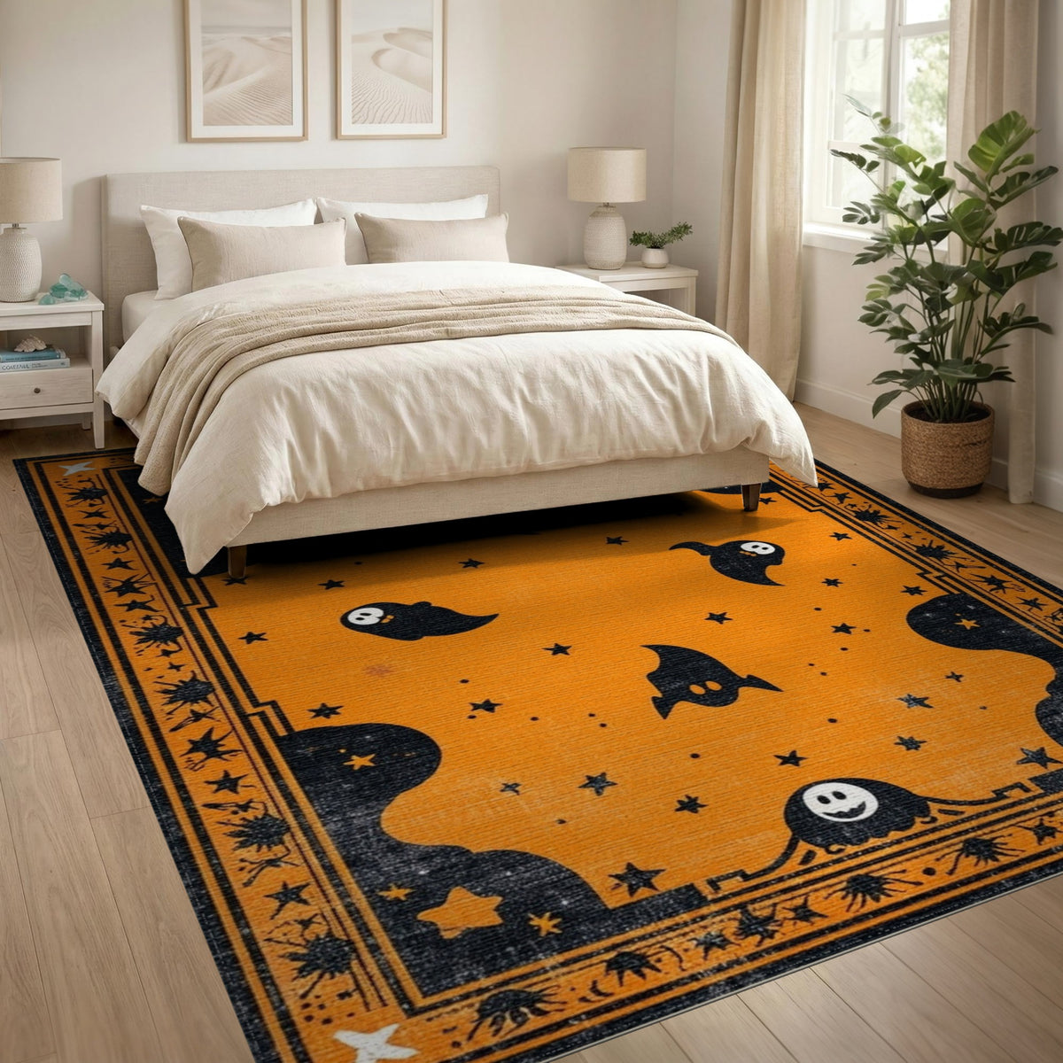 Orange Halloween Ghost Area Rug