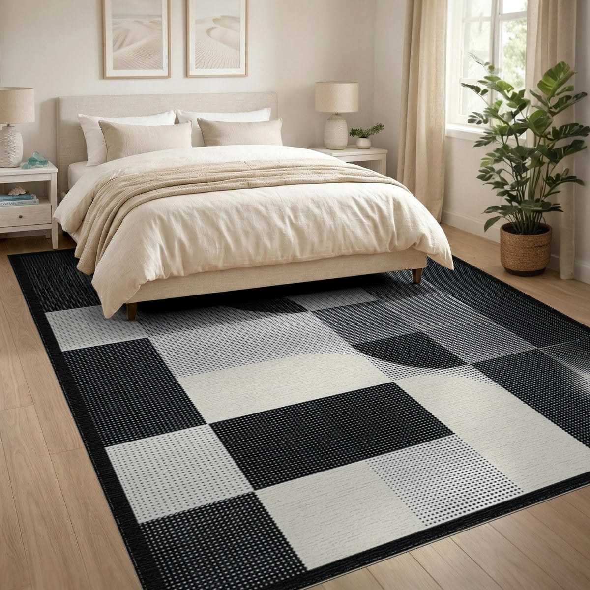 Washable Geometric Modern Black White Geometric Washable Area Rug