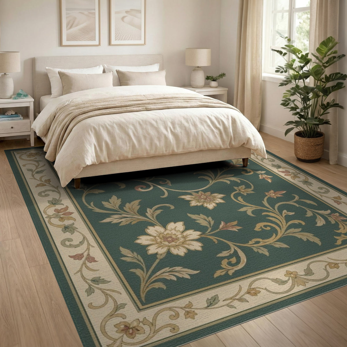 Green Floral Vintage Area Rug