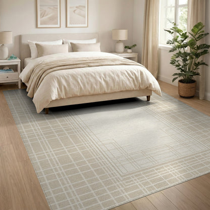 Beige Geometric Border Area Rug