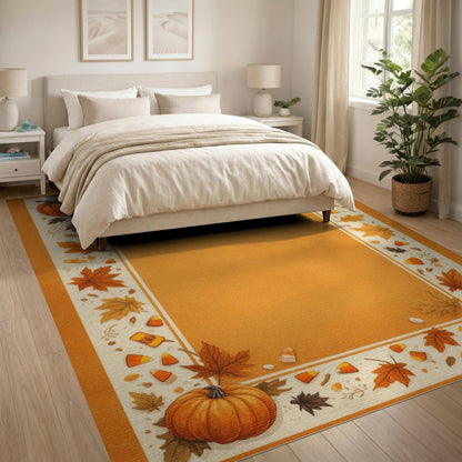 Orange Autumn Pumpkin Harvest Border Area Rug