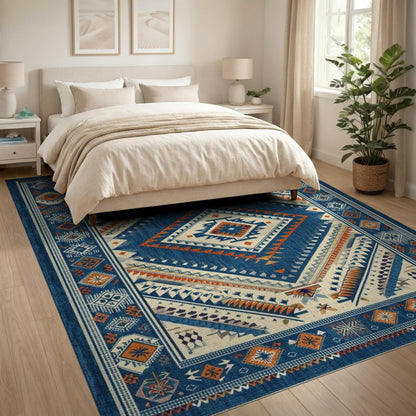 Blue and Teal Heritage Tribal Blue Area Rug