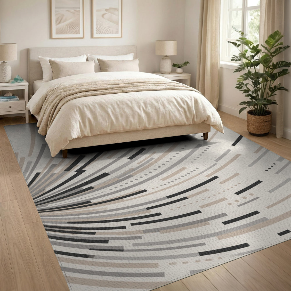 Beige Geometric Lines Beige and Neutral Area Rug