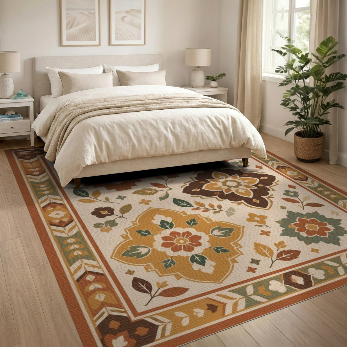 Earthy Floral Medallion Area Rug